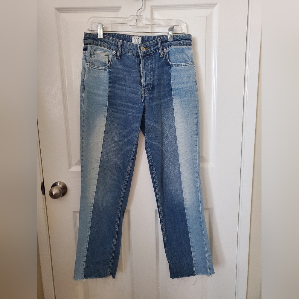 BDG Buttonfly Two-Tone Blue Ankle Crop Denim Jeans Womens 27
